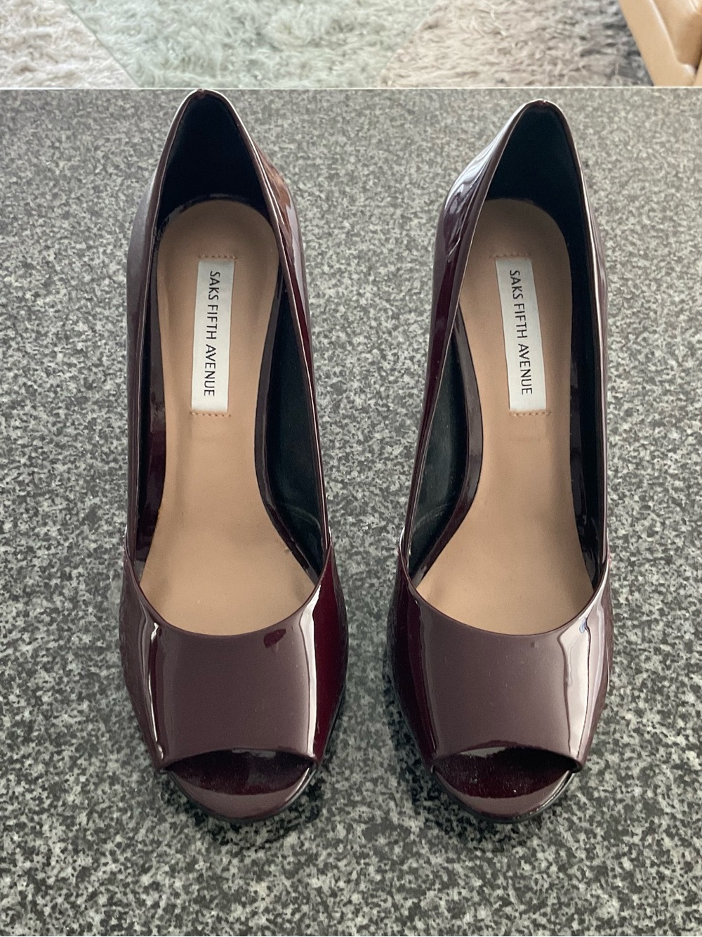 Saks Fifth Avenue Burgundy Patent Peep-Toe Heels